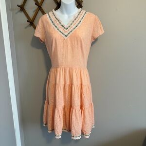 Vintage Kate Schorer Peach Lace Prairie Gunne Sax Style Dress Small